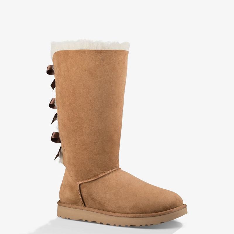 Bottes Classic UGG Bailey Bow Tall II Femme Marron Soldes 830ABRHG